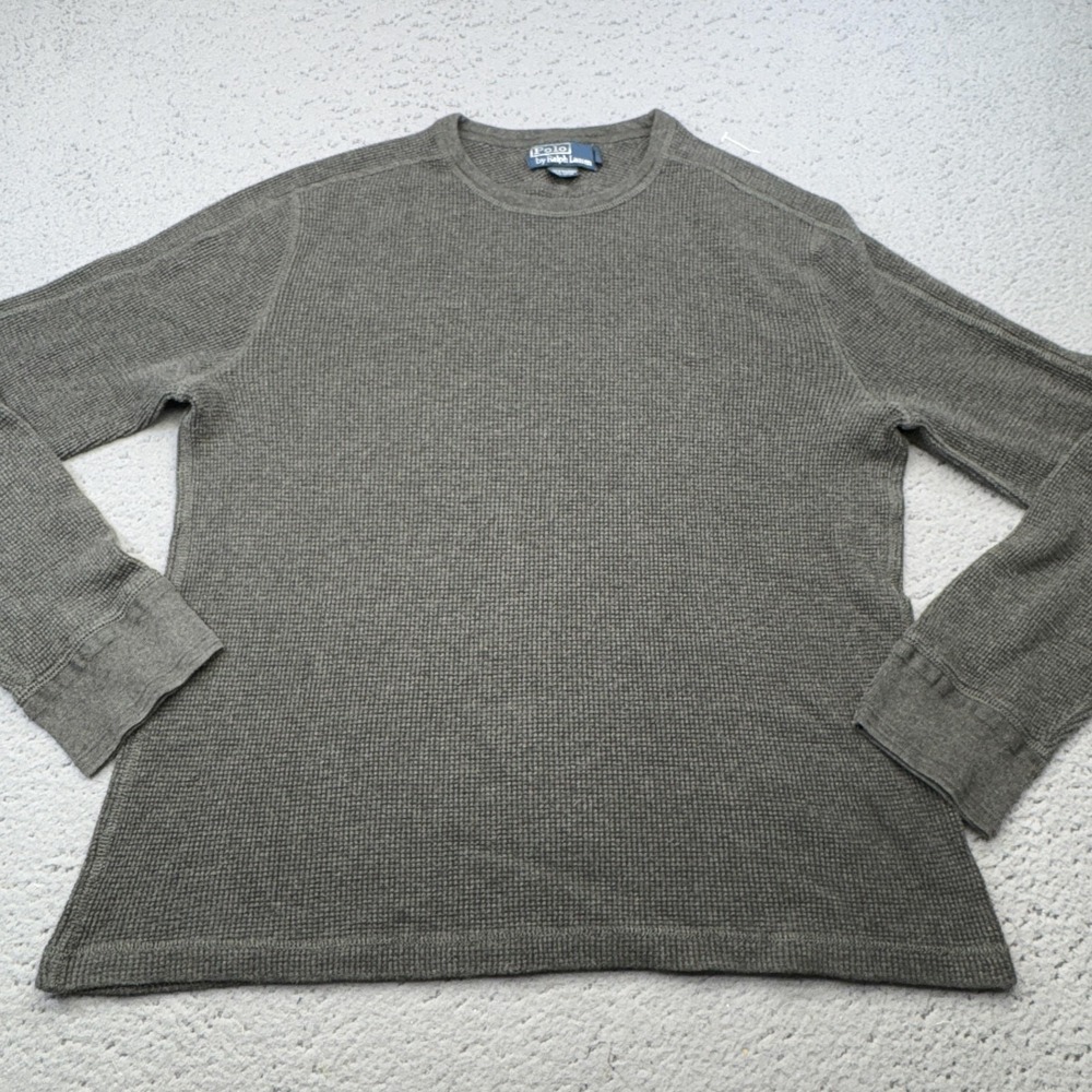 Polo Ralph Lauren Sweater Mens XL Gray Thermal Waffle Knit Cotton Pullover